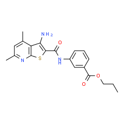 ChemSpider 2D Image | Propyl 3-{[(3-amino-4,6-dimethylthieno[2,3-b]pyridin-2-yl)carbonyl]amino}benzoate | C20H21N3O3S