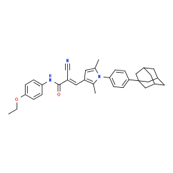 ChemSpider 2D Image | (2E)-3-{1-[4-(Adamantan-1-yl)phenyl]-2,5-dimethyl-1H-pyrrol-3-yl}-2-cyano-N-(4-ethoxyphenyl)acrylamide | C34H37N3O2