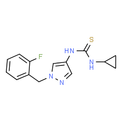 ChemSpider 2D Image | 1-Cyclopropyl-3-[1-(2-fluorobenzyl)-1H-pyrazol-4-yl]thiourea | C14H15FN4S