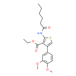 ChemSpider 2D Image | Ethyl 4-(3,4-dimethoxyphenyl)-2-(hexanoylamino)-3-thiophenecarboxylate | C21H27NO5S