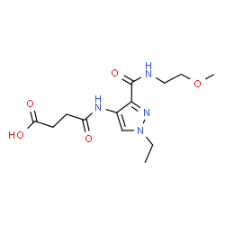 ChemSpider 2D Image | 4-({1-Ethyl-3-[(2-methoxyethyl)carbamoyl]-1H-pyrazol-4-yl}amino)-4-oxobutanoic acid | C13H20N4O5