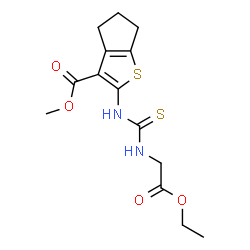 ChemSpider 2D Image | Methyl 2-{[(2-ethoxy-2-oxoethyl)carbamothioyl]amino}-5,6-dihydro-4H-cyclopenta[b]thiophene-3-carboxylate | C14H18N2O4S2