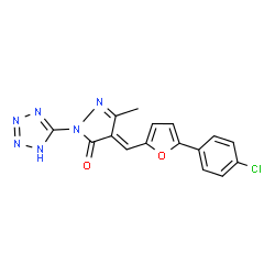 ChemSpider 2D Image | (4E)-4-{[5-(4-Chlorophenyl)-2-furyl]methylene}-5-methyl-2-(1H-tetrazol-5-yl)-2,4-dihydro-3H-pyrazol-3-one | C16H11ClN6O2