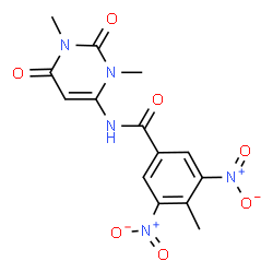 ChemSpider 2D Image | N-(1,3-Dimethyl-2,6-dioxo-1,2,3,6-tetrahydro-4-pyrimidinyl)-4-methyl-3,5-dinitrobenzamide | C14H13N5O7