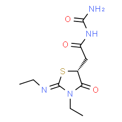 ChemSpider 2D Image | N-Carbamoyl-2-[(2Z,5R)-3-ethyl-2-(ethylimino)-4-oxo-1,3-thiazolidin-5-yl]acetamide | C10H16N4O3S