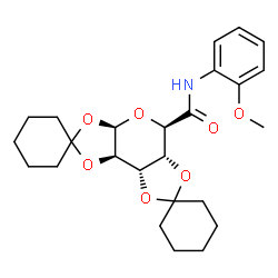 ChemSpider 2D Image | (3a'R,5'R,5a'R,8a'S,8b'R)-N-(2-Methoxyphenyl)tetrahydro-3a'H-dispiro[cyclohexane-1,2'-bis[1,3]dioxolo[4,5-b:4',5'-d]pyran-7',1''-cyclohexane]-5'-carboxamide | C25H33NO7