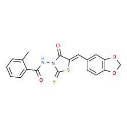 ChemSpider 2D Image | N-[(5Z)-5-(1,3-Benzodioxol-5-ylmethylene)-4-oxo-2-thioxo-1,3-thiazolidin-3-yl]-2-methylbenzamide | C19H14N2O4S2