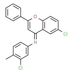 ChemSpider 2D Image | (4E)-6-Chloro-N-(3-chloro-4-methylphenyl)-2-phenyl-4H-chromen-4-imine | C22H15Cl2NO