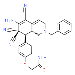 ChemSpider 2D Image | 2-{4-[(8S,8aR)-6-Amino-2-benzyl-5,7,7-tricyano-1,2,3,7,8,8a-hexahydro-8-isoquinolinyl]phenoxy}acetamide | C27H24N6O2