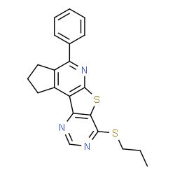 ChemSpider 2D Image | 4-Phenyl-7-(propylsulfanyl)-2,3-dihydro-1H-cyclopenta[4',5']pyrido[3',2':4,5]thieno[3,2-d]pyrimidine | C21H19N3S2