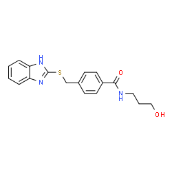 ChemSpider 2D Image | 4-[(1H-Benzimidazol-2-ylsulfanyl)methyl]-N-(3-hydroxypropyl)benzamide | C18H19N3O2S