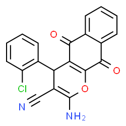 ChemSpider 2D Image | 2-Amino-4-(2-chlorophenyl)-5,10-dioxo-5,10-dihydro-4H-benzo[g]chromene-3-carbonitrile | C20H11ClN2O3