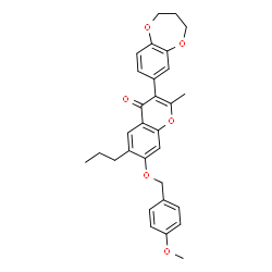 ChemSpider 2D Image | 3-(3,4-Dihydro-2H-1,5-benzodioxepin-7-yl)-7-[(4-methoxybenzyl)oxy]-2-methyl-6-propyl-4H-chromen-4-one | C30H30O6