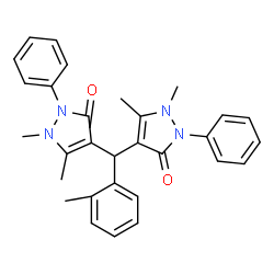 ChemSpider 2D Image | 4,4'-[(2-Methylphenyl)methylene]bis(1,5-dimethyl-2-phenyl-1,2-dihydro-3H-pyrazol-3-one) | C30H30N4O2