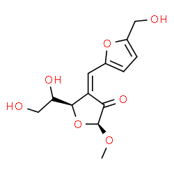 ChemSpider 2D Image | Methyl 3-deoxy-3-{[5-(hydroxymethyl)-2-furyl]methylene}-beta-L-erythro-hexofuranosid-2-ulose | C13H16O7