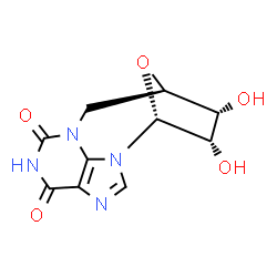 ChemSpider 2D Image | (10R,11R,12S,13R)-11,12-Dihydroxy-15-oxa-1,3,6,8-tetraazatetracyclo[6.5.1.1~10,13~.0~4,14~]pentadeca-2,4(14)-diene-5,7-dione | C10H10N4O5