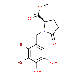 ChemSpider 2D Image | Methyl 1-(2,3-dibromo-4,5-dihydroxybenzyl)-5-oxo-D-prolinate | C13H13Br2NO5