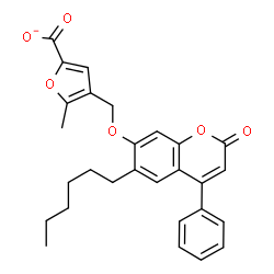 ChemSpider 2D Image | 4-{[(6-Hexyl-2-oxo-4-phenyl-2H-chromen-7-yl)oxy]methyl}-5-methyl-2-furoate | C28H27O6