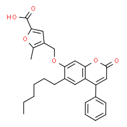 ChemSpider 2D Image | 4-{[(6-Hexyl-2-oxo-4-phenyl-2H-chromen-7-yl)oxy]methyl}-5-methyl-2-furoic acid | C28H28O6