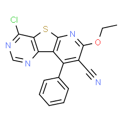 ChemSpider 2D Image | 4-Chloro-7-ethoxy-9-phenylpyrido[3',2':4,5]thieno[3,2-d]pyrimidine-8-carbonitrile | C18H11ClN4OS