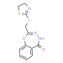 ChemSpider 2D Image | 1,3,4-benzoxadiazepin-5-ol, 2-[[(4,5-dihydro-2-thiazolyl)thio]methyl]- | C12H11N3O2S2