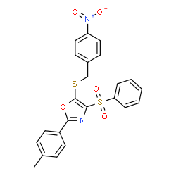 ChemSpider 2D Image | 2-(4-Methylphenyl)-5-[(4-nitrobenzyl)sulfanyl]-4-(phenylsulfonyl)-1,3-oxazole | C23H18N2O5S2