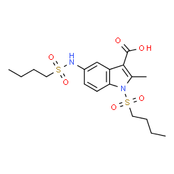 ChemSpider 2D Image | 1-(Butylsulfonyl)-5-[(butylsulfonyl)amino]-2-methyl-1H-indole-3-carboxylic acid | C18H26N2O6S2