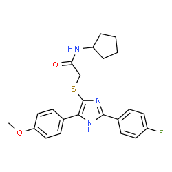 ChemSpider 2D Image | N-cyclopentyl-2-{[2-(4-fluorophenyl)-5-(4-methoxyphenyl)-1H-imidazol-4-yl]thio}acetamide | C23H24FN3O2S