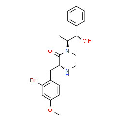 ChemSpider 2D Image | 2-Bromo-N-[(1S,2S)-1-hydroxy-1-phenyl-2-propanyl]-N,Nalpha,O-trimethyl-D-tyrosinamide | C21H27BrN2O3