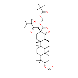 ChemSpider 2D Image | [(2,2-Dimethylpropanoyl)oxy]methyl (2R,4aR,4bR,6aR,8S,10aR,10bR,12aS)-8-acetoxy-2-[2-(2-isopropyl-2-oxiranyl)-2-oxoethyl]-4a,4b,7,7,10a-pentamethyl-1-oxooctadecahydro-2-chrysenecarboxylate | C39H60O9
