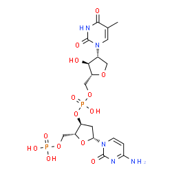 ChemSpider 2D Image | {(2R,3S,5R)-5-(4-Amino-2-oxo-1(2H)-pyrimidinyl)-3-[(hydroxy{[(2R,3S,4R)-3-hydroxy-4-(5-methyl-2,4-dioxo-3,4-dihydro-1(2H)-pyrimidinyl)tetrahydro-2-furanyl]methoxy}phosphoryl)oxy]tetrahydro-2-furanyl}m
ethyl dihydrogen phosphate | C19H27N5O14P2