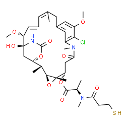 ChemSpider 2D Image | (1S,2S,3S,5S,6R,20R,21S)-11-Chloro-21-hydroxy-12,20-dimethoxy-2,5,9,16-tetramethyl-8,23-dioxo-4,24-dioxa-9,22-diazatetracyclo[19.3.1.1~10,14~.0~3,5~]hexacosa-10(26),11,13,16,18-pentaen-6-yl (2R)-2-[me
thyl(3-sulfanylpropanoyl)amino]propanoate | C35H48ClN3O10S