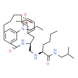 ChemSpider 2D Image | N-Isobutyl-N~2~-{[(4R)-17-[(methylsulfonyl)(propyl)amino]-2-oxo-3-azatricyclo[13.3.1.1~6,10~]icosa-1(19),6(20),7,9,15,17-hexaen-4-yl]methyl}-L-norleucinamide | C34H52N4O4S