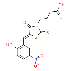 ChemSpider 2D Image | 4-[(5Z)-5-(2-Hydroxy-5-nitrobenzylidene)-4-oxo-2-thioxo-1,3-thiazolidin-3-yl]butanoic acid | C14H12N2O6S2