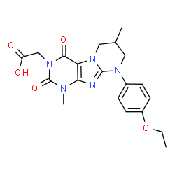 ChemSpider 2D Image | [9-(4-Ethoxyphenyl)-1,7-dimethyl-2,4-dioxo-1,4,6,7,8,9-hexahydropyrimido[2,1-f]purin-3(2H)-yl]acetic acid | C20H23N5O5