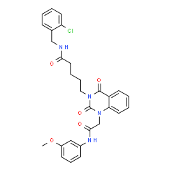ChemSpider 2D Image | N-(2-Chlorobenzyl)-5-[1-{2-[(3-methoxyphenyl)amino]-2-oxoethyl}-2,4-dioxo-1,4-dihydro-3(2H)-quinazolinyl]pentanamide | C29H29ClN4O5