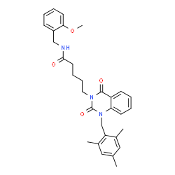 ChemSpider 2D Image | 5-[1-(Mesitylmethyl)-2,4-dioxo-1,4-dihydro-3(2H)-quinazolinyl]-N-(2-methoxybenzyl)pentanamide | C31H35N3O4
