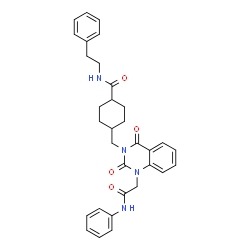 ChemSpider 2D Image | 4-{[1-(2-Anilino-2-oxoethyl)-2,4-dioxo-1,4-dihydro-3(2H)-quinazolinyl]methyl}-N-(2-phenylethyl)cyclohexanecarboxamide | C32H34N4O4
