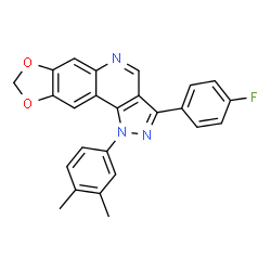 ChemSpider 2D Image | 1-(3,4-Dimethylphenyl)-3-(4-fluorophenyl)-1H-[1,3]dioxolo[4,5-g]pyrazolo[4,3-c]quinoline | C25H18FN3O2