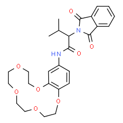 ChemSpider 2D Image | 2-(1,3-Dioxo-1,3-dihydro-2H-isoindol-2-yl)-3-methyl-N-(2,3,5,6,8,9,11,12-octahydro-1,4,7,10,13-benzopentaoxacyclopentadecin-15-yl)butanamide | C27H32N2O8