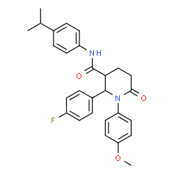 ChemSpider 2D Image | 2-(4-Fluorophenyl)-N-(4-isopropylphenyl)-1-(4-methoxyphenyl)-6-oxo-3-piperidinecarboxamide | C28H29FN2O3