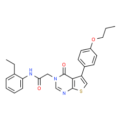 ChemSpider 2D Image | N-(2-Ethylphenyl)-2-[4-oxo-5-(4-propoxyphenyl)thieno[2,3-d]pyrimidin-3(4H)-yl]acetamide | C25H25N3O3S