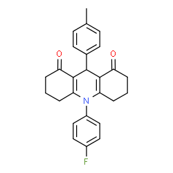 ChemSpider 2D Image | 10-(4-Fluorophenyl)-9-(4-methylphenyl)-3,4,6,7,9,10-hexahydro-1,8(2H,5H)-acridinedione | C26H24FNO2