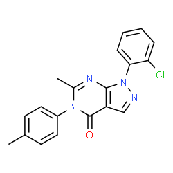 ChemSpider 2D Image | 1-(2-Chlorophenyl)-6-methyl-5-(4-methylphenyl)-1,5-dihydro-4H-pyrazolo[3,4-d]pyrimidin-4-one | C19H15ClN4O