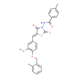 ChemSpider 2D Image | N-[(5Z)-5-{3-Methoxy-4-[(2-methylbenzyl)oxy]benzylidene}-4-oxo-2-thioxo-1,3-thiazolidin-3-yl]-4-methylbenzamide | C27H24N2O4S2