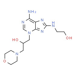 ChemSpider 2D Image | 1-{6-Amino-8-[(2-hydroxyethyl)amino]-3H-purin-3-yl}-3-(4-morpholinyl)-2-propanol | C14H23N7O3