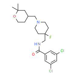 ChemSpider 2D Image | 3,5-Dichlor-N-({1-[(2,2-dimethyltetrahydro-2H-pyran-4-yl)methyl]-4-fluorpiperidin-4-yl}methyl)benzamid | C21H29Cl2FN2O2