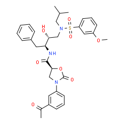 ChemSpider 2D Image | (5S)-3-(3-Acetylphenyl)-N-[(2S,3R)-3-hydroxy-4-{isobutyl[(3-methoxyphenyl)sulfonyl]amino}-1-phenyl-2-butanyl]-2-oxo-1,3-oxazolidine-5-carboxamide | C33H39N3O8S