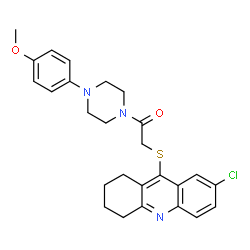 ChemSpider 2D Image | 2-[(7-Chloro-1,2,3,4-tetrahydro-9-acridinyl)sulfanyl]-1-[4-(4-methoxyphenyl)-1-piperazinyl]ethanone | C26H28ClN3O2S