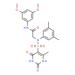 ChemSpider 2D Image | N-(3,5-Dimethoxyphenyl)-N~2~-(3,5-dimethylphenyl)-N~2~-[(6-methyl-2,4-dioxo-1,2,3,4-tetrahydro-5-pyrimidinyl)sulfonyl]glycinamide | C23H26N4O7S